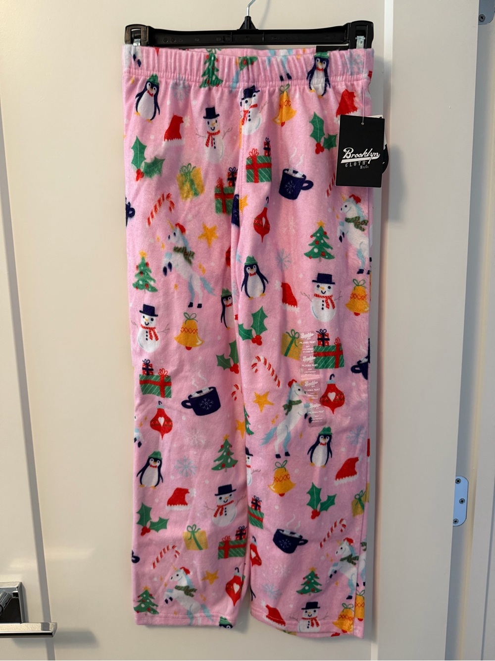 Brooklyn Cloth Kids Pink Holiday Fleece Pajama Pants - 10/12